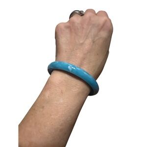 Vintage Blue Stone Bangle Bracelet | Smooth & Weighty | Mid-Century